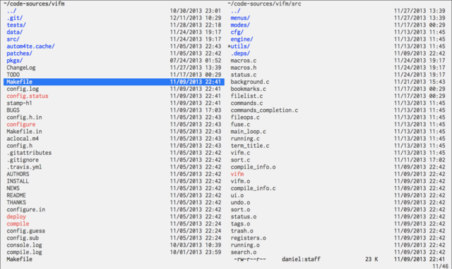 Vifm with light theme in iTerm2 with Inconsolata font on OS X